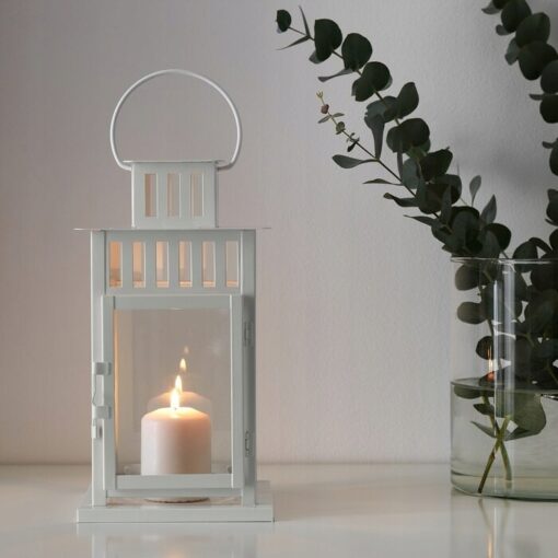 IKEA BORRBY LAMPION NA ŚWIECĘ LATARENKA BIAŁA 28CM - obrazek 3