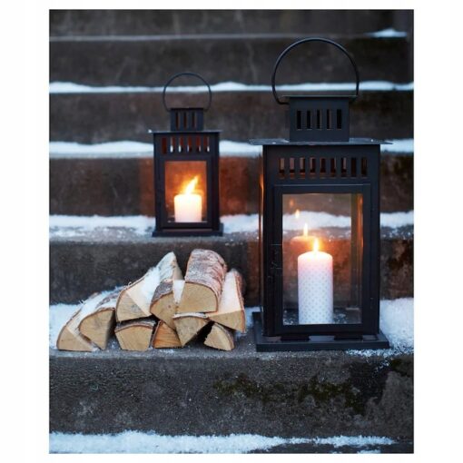 IKEA BORRBY LAMPION NA ŚWIECĘ LATARENKA CZARNY 28 CM - obrazek 3