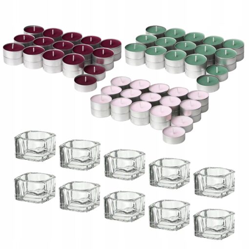 IKEA LUGNARE ZESTAW - ŚWIECZKI TEALIGHT JAŚMIN + JAGODY + TRAWA I ŚWIECZNIKI