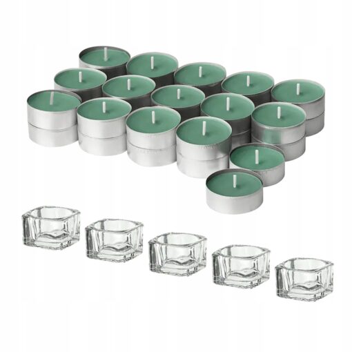 IKEA HEDERSAM ŚWIECZKI TEALIGHT PACHNĄCE TRAWĄ + ŚWIECZNIKI