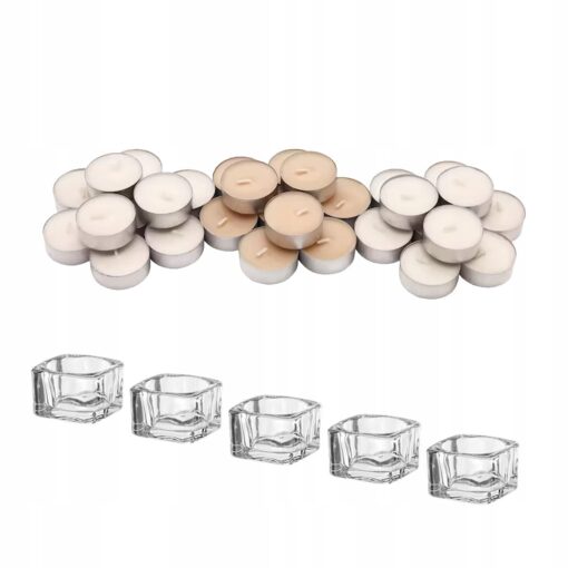 IKEA SINNLIG ŚWIECZKI ZAPACHOWE WANILIA 30 SZT + ŚWIECZNIK 5 SZT