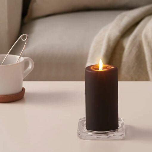 IKEA FENOMEN ŚWIECA BRYŁOWA CZARNA 14 CM + ŚWIECZNIK 2 SZT. - obrazek 2