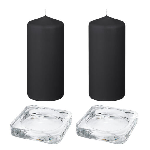 IKEA FENOMEN ŚWIECA BRYŁOWA CZARNA 14 CM + ŚWIECZNIK 2 SZT.