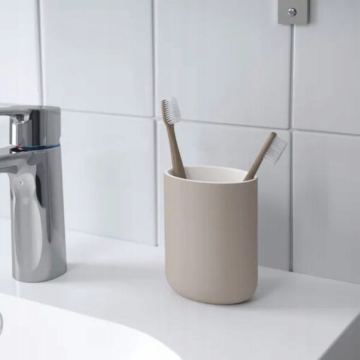 IKEA EKOLN KOMPLET ŁAZIENKOWY - KUBEK DOZOWNIK PODSTAWKA BEŻOWY - obrazek 2