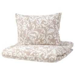 IKEA VARBRACKA KOMPLET POŚCIELI BEŻOWY / BIAŁY 150X200 / 50X60 CM