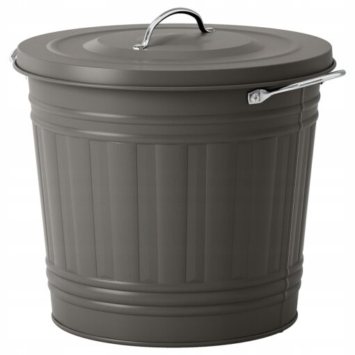 IKEA KNODD KOSZ METALOWY Z POKRYWKĄ SZARY 16 L