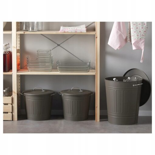 IKEA KNODD KOSZ METALOWY Z POKRYWKĄ SZARY 16 L - obrazek 4