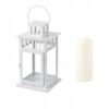 IKEA BORRBY LAMPION + ŚWIECA BRYŁOWA LATARENKA BIAŁA 28 cm
