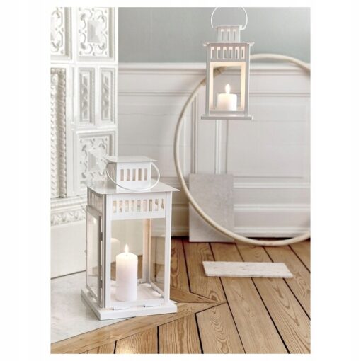 IKEA BORRBY LAMPION + ŚWIECA BRYŁOWA LATARENKA BIAŁA 28 cm - obrazek 4