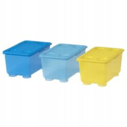 IKEA GLIS PUDEŁKO Z POKRYWKĄ ŻÓŁTY /NIEBIESKI 17X10 CM 3 SZT