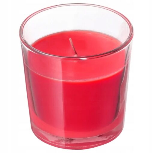 IKEA SINNILIG ŚWIECA ZAPACHOWA W SZKLE PACHNĄCA CZERWONA 7.5 CM