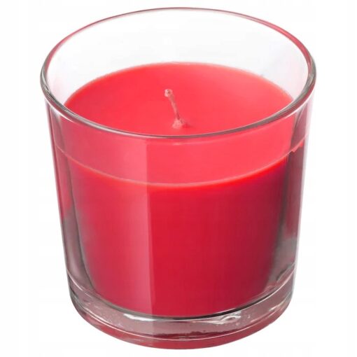 IKEA SINNLIG ŚWIECA ZAPACHOWA W SZKLE CZERWONA 9 CM