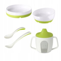 IKEA BORJA/SMAGLI ZESTAW DO KARMIENIA TALERZ, MISKA, KUBEK, ŁYŻECZKI