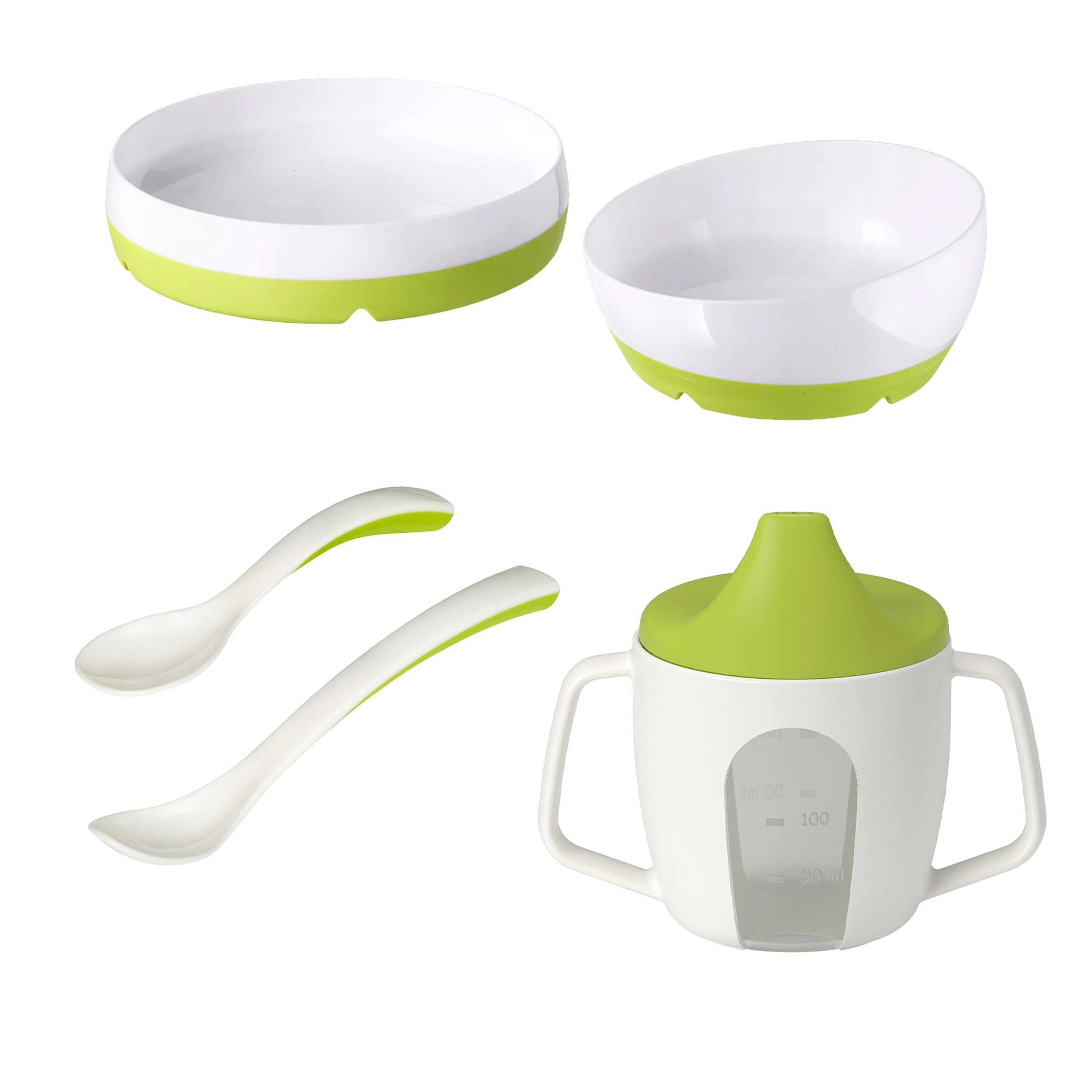 IKEA BORJA/SMAGLI ZESTAW DO KARMIENIA TALERZ, MISKA, KUBEK, ŁYŻECZKI