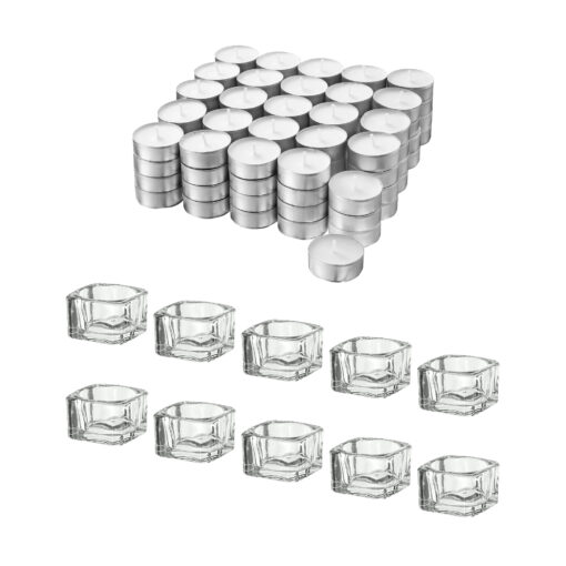 IKEA GLIMMA/GLASIG ZESTAW ŚWIECZKI 100 SZT + ŚWIECZNIKI 10 SZT