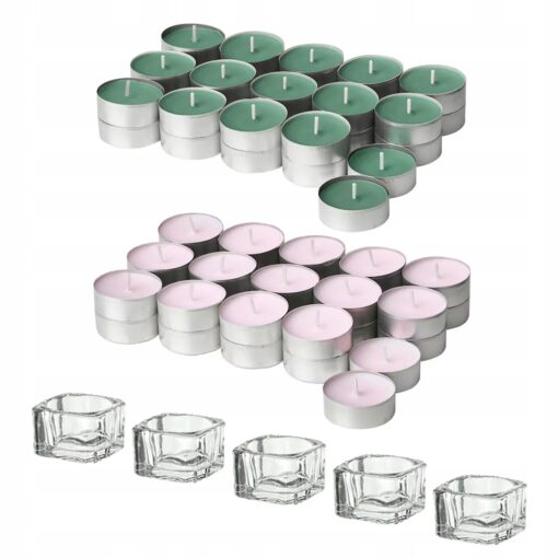 IKEA LUGNARE ZESTAW - ŚWIECZKI TEALIGHT JAŚMIN + TRAWA I ŚWIECZNIKI