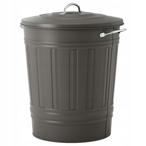 IKEA KNODD KOSZ METALOWY Z POKRYWKĄ SZARY 40 L