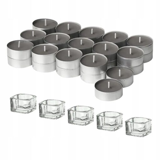 IKEA ENSTAKA ŚWIECZKI TEALIGHT PACHNĄCE OGNISKO + ŚWIECZNIKI