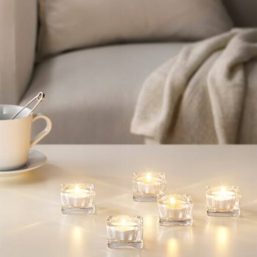 IKEA SINNLIG ŚWIECZKI TEALIGHT PACHNĄCE WANILIĄ + ŚWIECZNIKI - obrazek 2