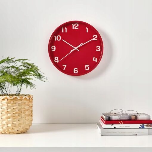 IKEA PLUTTIS ZEGAR ŚCIENNY CZERWONY 28 CM - obrazek 2