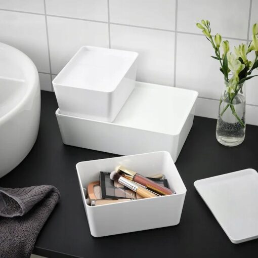 IKEA KUGGIS POJEMNIK Z POKRYWKĄ BIAŁY 13x18x8 cm - obrazek 2