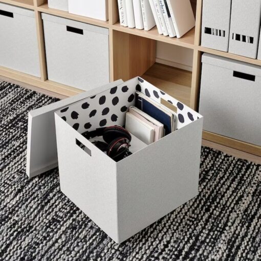 IKEA TJENA POJEMNIK Z POKRYWKĄ BIAŁY / BEŻOWY - obrazek 3