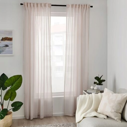 IKEA BYMOTT ZASŁONA BIAŁA / BEŻ W PASKI - 2 SZT. - obrazek 2
