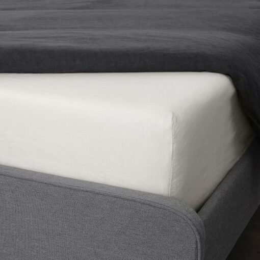IKEA DYTAG PRZEŚCIERADŁO Z GUMKĄ BIAŁE LNIANE - obrazek 2