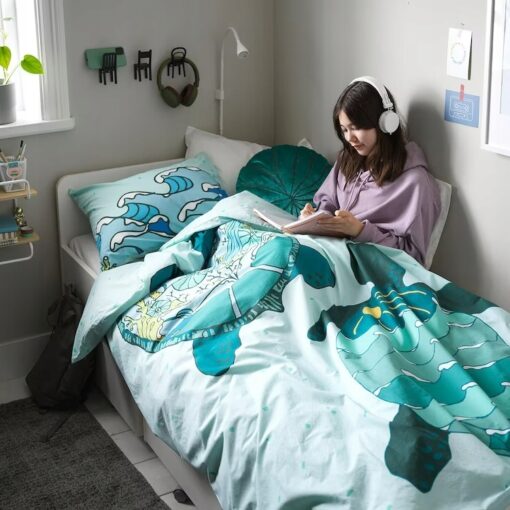 IKEA BLAVINGAD KOMPLET POŚCIELI TURKUSOWY / ŻÓŁW - obrazek 5