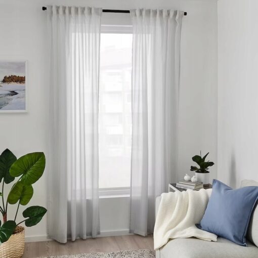 IKEA BYMOTT ZASŁONA BIAŁY/SZARY PASKI 120x300 2SZT - obrazek 2