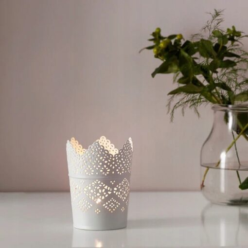 IKEA SKURAR ŚWIECZNIK NA ŚWIECZKI ŚWIECĘ BIAŁY 11 CM - obrazek 2