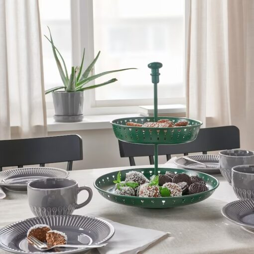 IKEA GARNERA PATERA Z 2 TALERZAMI CIEMNA ZIELONA - obrazek 2