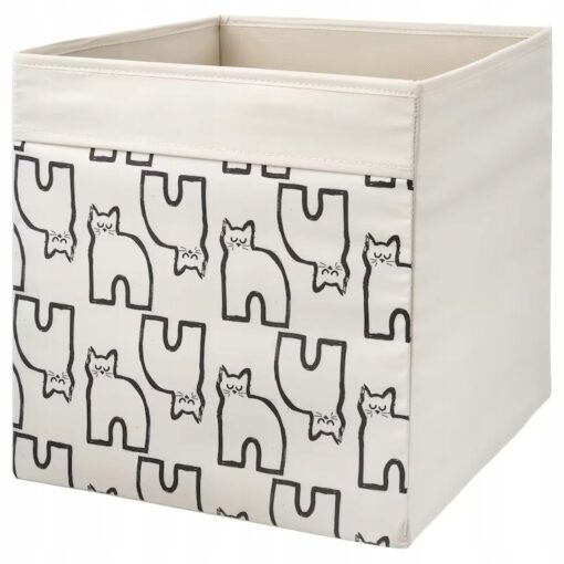 IKEA DRONA PUDEŁKO BEŻOWE / WZÓR W KOTY 33x38x33cm