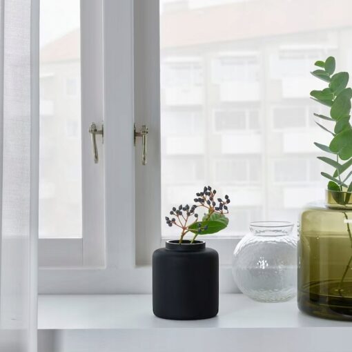 IKEA KONSTFULL WAZON SZKŁO MATOWE / CZARNY 10 CM - obrazek 3