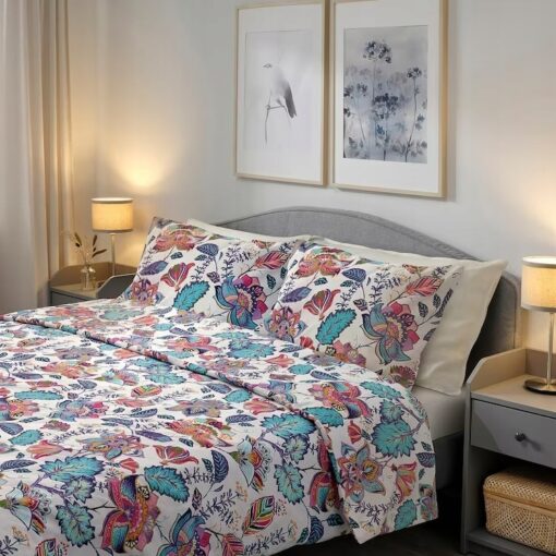 IKEA VITKNAVEL KOMPLET POŚCIELI W KWIATY 200x200cm - obrazek 4