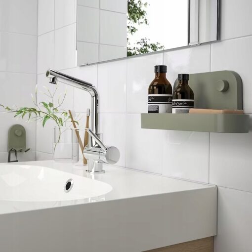 IKEA OBONAS PÓŁKA ŚCIENNA Z PRZYSSAWKĄ SZAROZIEL. - obrazek 4