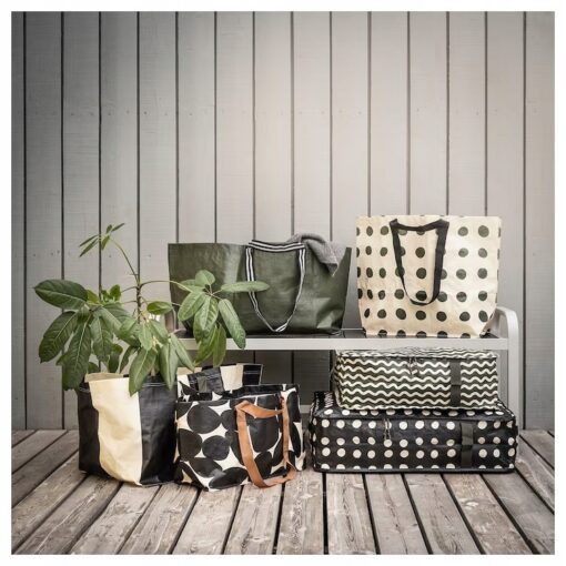 IKEA SACKKARRA TORBA KREMOWA W CZARNE PASKI 71 L - obrazek 6