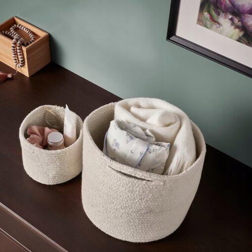IKEA TJABBIG KOSZ NATURALNY BAWEŁNIANY 25x23 CM - obrazek 3