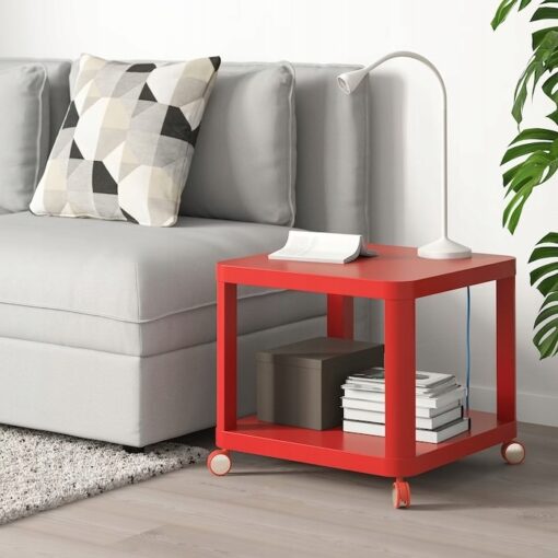 IKEA TINGBY STOLIK NA KÓŁKACH CZERWONY 50X50CM - obrazek 3