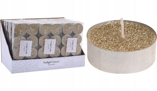 ŚWIECZKI TEALIGHT ZŁOTE BROKAT PODGRZEWACZE 8SZT