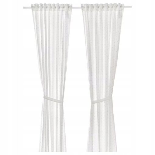 IKEA LEN ZASŁONA Z WIĄZANIEM BIAŁY/KROPKI 120X300