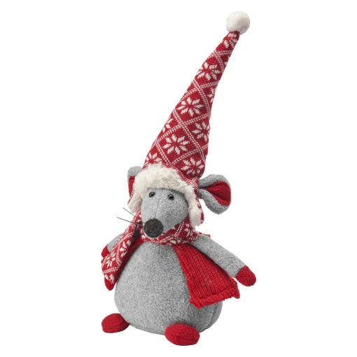 MYSZ BOŻONARODZENIOWA Z CZAPKĄ I SZALIKIEM 38 CM