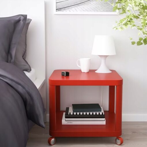 IKEA TINGBY STOLIK NA KÓŁKACH CZERWONY 50X50CM - obrazek 5