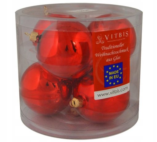 BOMBKI CHOINKOWE GŁADKIE CZERWONE 8 CM - 6 SZT.