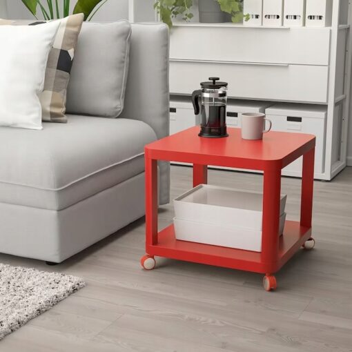 IKEA TINGBY STOLIK NA KÓŁKACH CZERWONY 50X50CM - obrazek 4