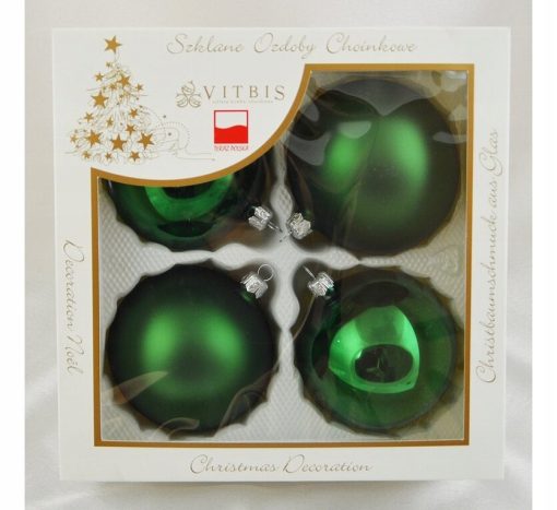 BOMBKI CHOINKOWE GŁADKIE ZIELONE 10 CM - 4 SZT.