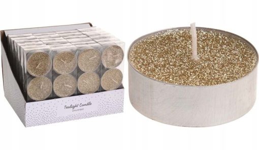ŚWIECZKI TEALIGHT ZŁOTE BROKAT PODGRZEWACZE 3SZT
