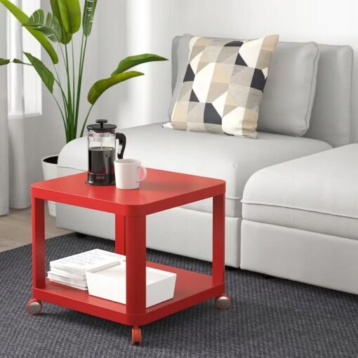 IKEA TINGBY STOLIK NA KÓŁKACH CZERWONY 50X50CM - obrazek 2