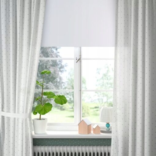 IKEA LEN ZASŁONA Z WIĄZANIEM BIAŁY/KROPKI 120X300 - obrazek 3