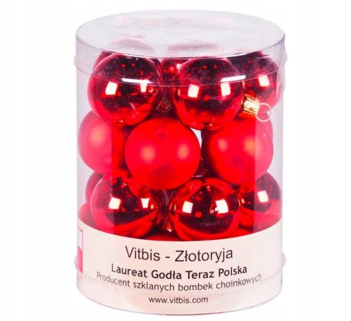 BOMBKI CHOINKOWE GŁADKIE CZERWONE 3 CM - 20 SZT.